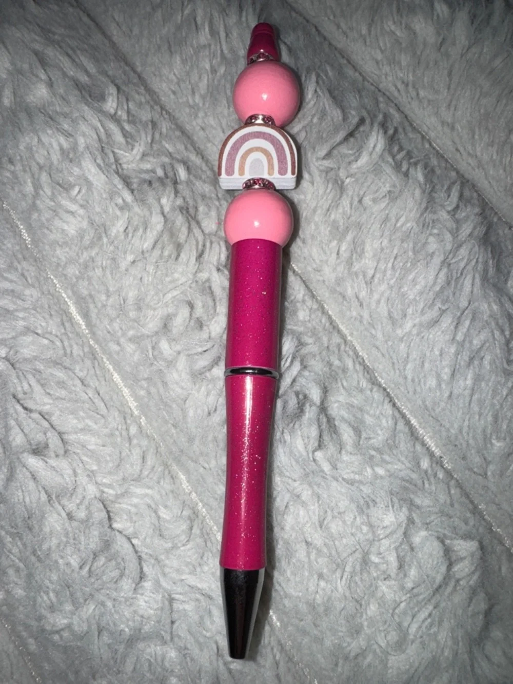 Glitter Pink Rainbow Charm Ballpoint Pen Handmade – Decorative Pink Desk Pen